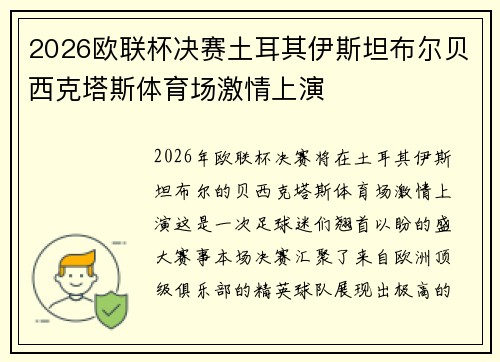 2026欧联杯决赛土耳其伊斯坦布尔贝西克塔斯体育场激情上演